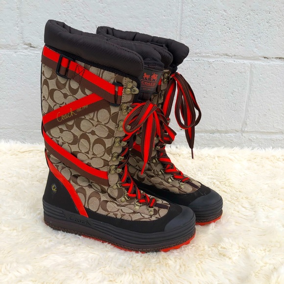 Coach Tan Red Black Marian Winter Snow Boots size 10